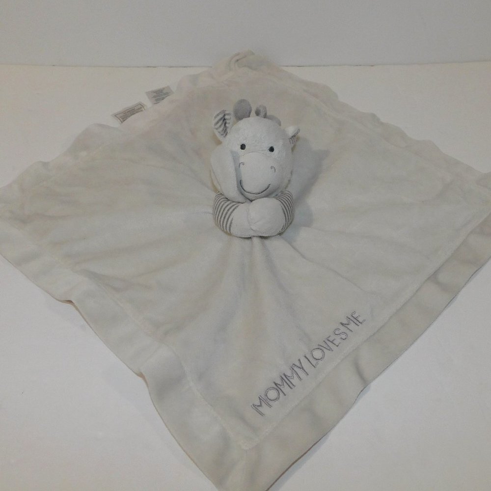 Carters Gray Giraffe MOMMY LOVES ME Security Blanket w Rattle baby Lovey Nunu